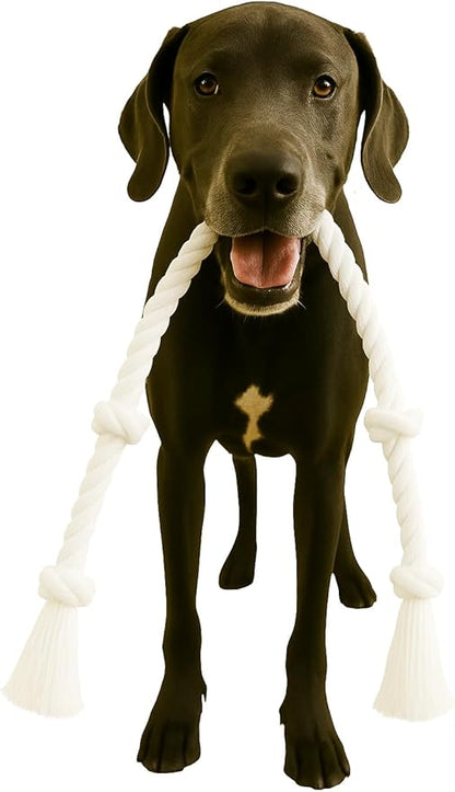 35" Dog Tug Toy – 5-Knot Durable Cotton Rope for Medium & Large Dogs (22–88 lbs), Washable Chew & Tug Toy for Interactive Play, Dental Cleaning, Indoor & Outdoor Use, White