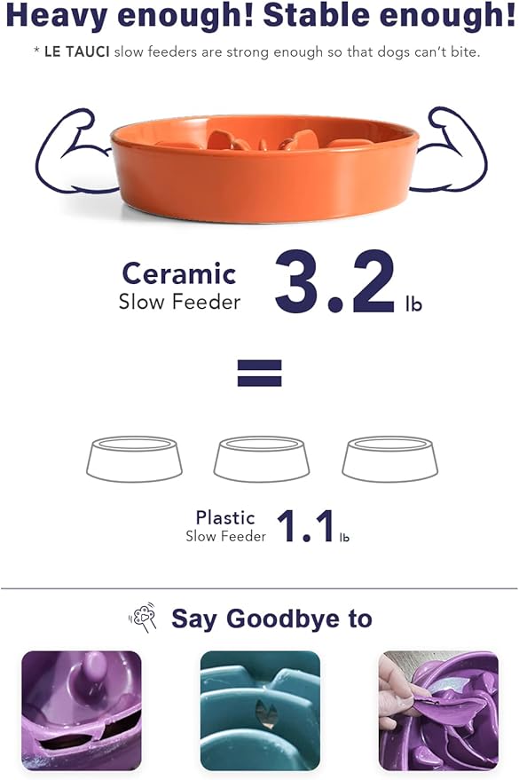 LE TAUCI Ceramic Slow Feeder Bowl, 1.5 Cups for Small Medium Breed Dogs, Puzzle Dish to Slow Down Eating for Fast Eaters