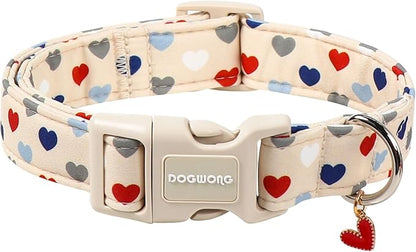 DOGWONG Valentine's Dog Collar-Hearts Print Dog Collar for Large Cute Dog Collars Spring Female Male Pet Gift Adjustable Heavy-Duty Soft Collar，XS