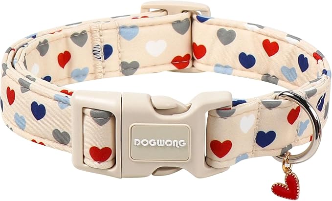 DOGWONG Valentine's Dog Collar-Hearts Print Dog Collar for Large Cute Dog Collars Spring Female Male Pet Gift Adjustable Heavy-Duty Soft Collar，M