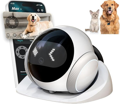 Pet Camera Robot Home Security Camera, 1080P Pet Camera, Movable Home Robot, Custom Facial Expression, Auto-Recharge, Battery-Operated, 2-Way Talk, Night Vision, APP Remote Control for Cats Dogs