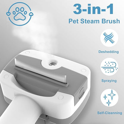 Pet Steam Brush for Dogs & Cats – Self Cleaning, 3 in 1 Hair Removal Comb Steam for Thinning & Grooming for Long & Short Haired Pets, Includes Pet Essence
