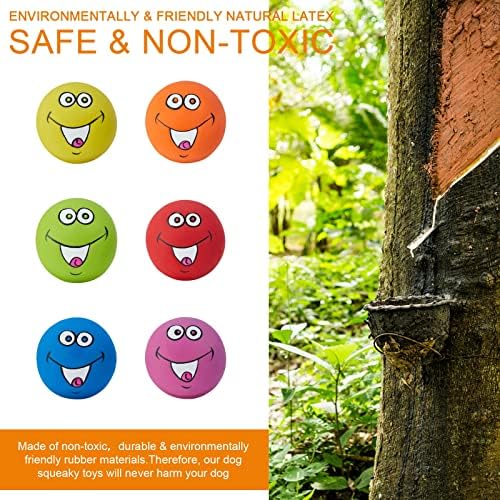 Squeaky Dog Toys Chewing Durable Teething Latex Rubber Soft Interactive Fetch Play Dog Balls with Funny Smile Face for Puppy Small Medium Pet Dog (6PCS) - Image 3