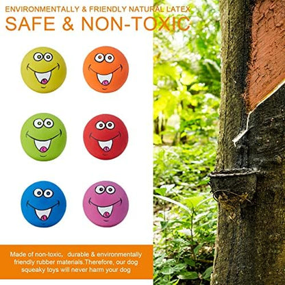 Squeaky Dog Toys Chewing Durable Teething Latex Rubber Soft Interactive Fetch Play Dog Balls with Funny Smile Face for Puppy Small Medium Pet Dog (6PCS) - Image 3
