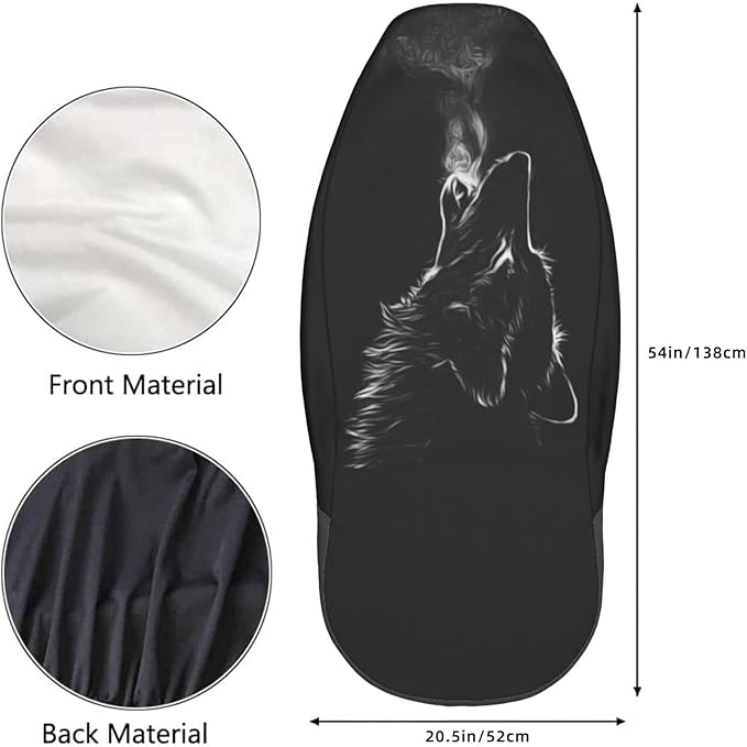 Foruidea Black 3D Wolf Car Seat Covers Universal 2 Pcs Auto Front Seat Cover Fit Most Cars,SUV,Sedan,Trucks