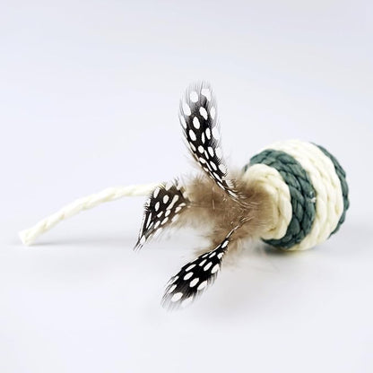 TTcat Cat Toys Set with Paper Rope & Feathers Ball and Mouse 2 Pack, Interactive Toys for Indoor Cats and Kittens.