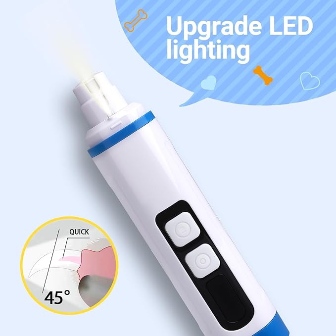 2026 Upgraded Dog Nail Grinder Quiet with LED Light & Low Noise - 3-Speed, 3-Port Professional Dog Nail Trimmer Dogs & Cats, Cordless & Rechargeable