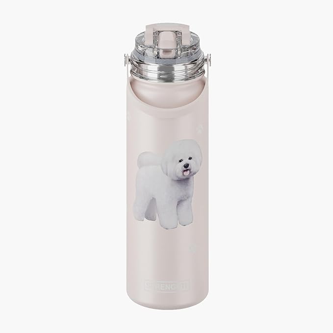 SERENGETI 24 Oz Water Bottle Stainless Steel with Spill Proof Lid - Double walled Vacuum Insulated water flask - Realistic 3D Print of your favorite dog (Bichon Frise)