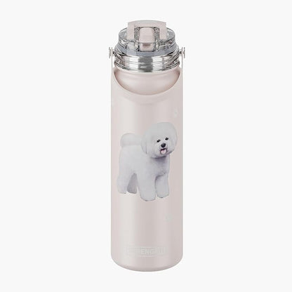 SERENGETI 24 Oz Water Bottle Stainless Steel with Spill Proof Lid - Double walled Vacuum Insulated water flask - Realistic 3D Print of your favorite dog (Bichon Frise)
