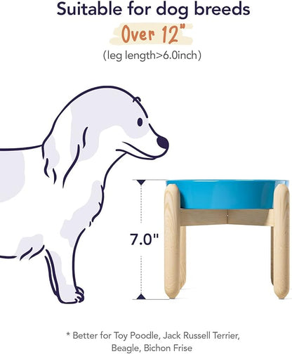 LE TAUCI Ceramic Slow Feeder Raised Dog Bowls with Wooden Stand, Puzzle Feeder, Elevated Dog Dishes to Slow Down Eating, 8 Inch Anti-Gulping Pet Feeding Dishes for Medium Dog
