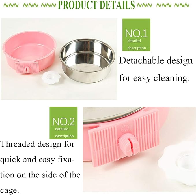 kathson Crate Dog Bowl, Removable Stainless Steel Hanging Pet Cage Bowl Food & Water Feeder Coop Cup for Cat, Puppy, Birds, Rats, Guinea Pigs (6 PCS, Size: L, 2×Blue,2×Green,2×Pink)