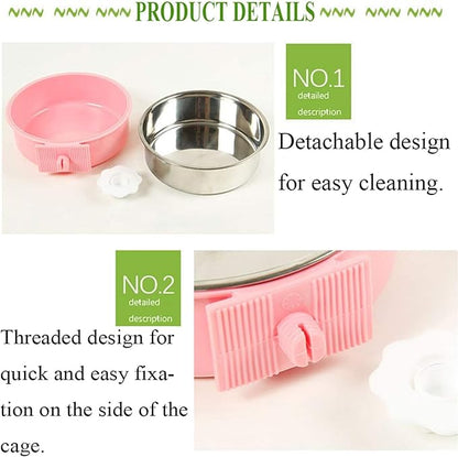 kathson Crate Dog Bowl, Removable Stainless Steel Hanging Pet Cage Bowl Food & Water Feeder Coop Cup for Cat, Puppy, Birds, Rats, Guinea Pigs (6 PCS, Size: L, 2×Blue,2×Green,2×Pink)