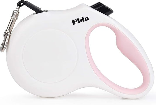 Fida Retractable Dog Leash, 16 ft Dog Walking Leash for Medium Dogs up to 44lbs, Tangle Free, White & Pink