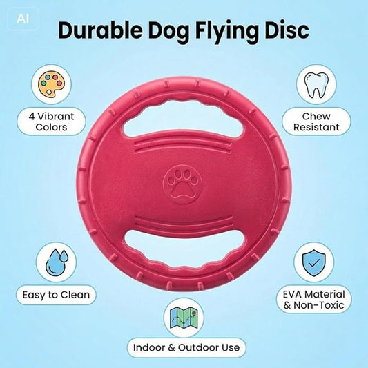 EVA Dog Flying Disc Toy, Durable Interactive Fetch with Dual Grip Holes, Non-Slip Floating Pet Toy for Small Medium Large Dogs, Outdoor Park Beach Play (Red)