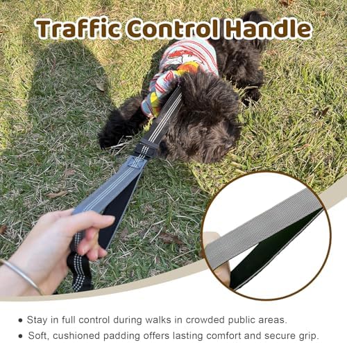 Double Dog Leash - No Tangle Splitter for Two Dogs, Coupler with Adjustable Long Lead Rope, Dual Control Handles, Retractable No Pull Bungee, Walk Train Small Medium Large 2 Pets (Grey) - Image 4