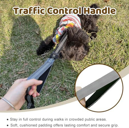 Double Dog Leash - No Tangle Splitter for Two Dogs, Coupler with Adjustable Long Lead Rope, Dual Control Handles, Retractable No Pull Bungee, Walk Train Small Medium Large 2 Pets (Grey) - Image 4