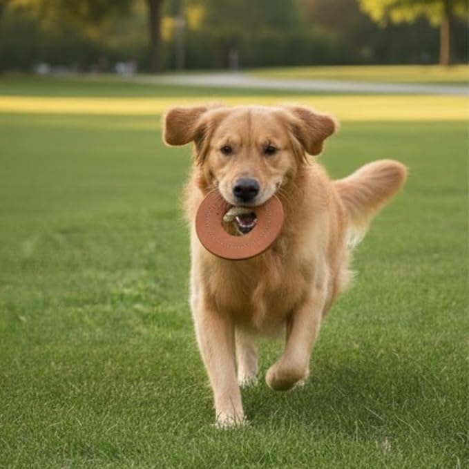 Natural Suede Leather and Rope Dog Chew Toy, Circle Shape Interactive Pet Toy for Medium to Large Dogs, Durable Design for Daily Chewing, Tug Play and Training Use