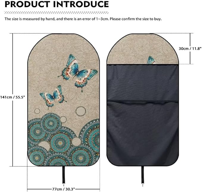 Coldinair Vintage Butterfly Towel Car Seat Cover for Men,Sweat Car Seat Protector After Workout,Gym,Swimming,Anti-Slip Universal Car Seat Covers for Truck,Van,SUV