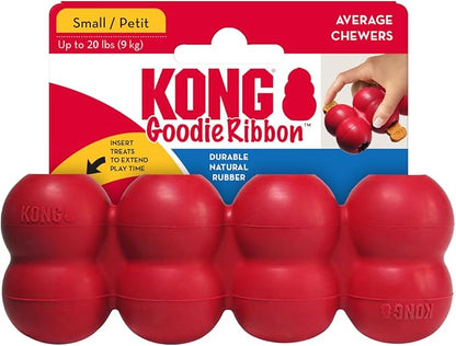 KONG Goodie Ribbon - Stuffable Natural Rubber Dog Toy - with Four Fillable Goodie Grippers for Enrichment Play - Bone-Shaped Chew Toy - for Small Dogs