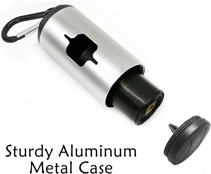 Aluminum Dog Poop Bags Holder with Carabiner Metal Pet Waste Bags Dispenser with Hook and Loop Fastener and Elastic Cord to Carry Used Bags (Silver)