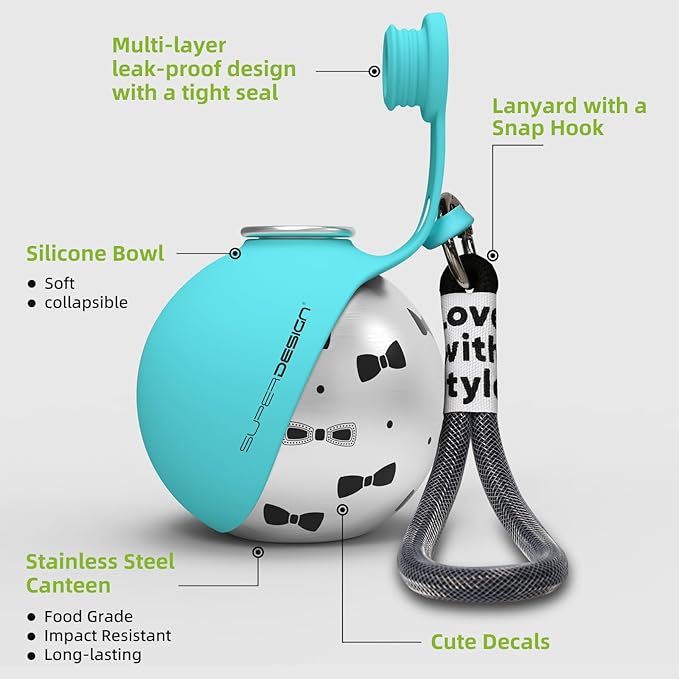 2-in-1 Portable Dog Water Bottle for Small Dogs - Leak-Proof & Compact Dog Travel Water Bottle -Stainless Steel Bottle & Silicone Bowl - Ideal for Walking, Hiking & Travels(10 fl oz, Blue)