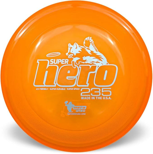 Hero Disc USA Superhero 235 K9 Candy Plastic Dog Disc, Outdoor Dog Toy and Pet Disc, Puncture Resistant Dog Flying Disc (Orange)
