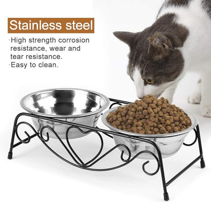 HURRISE Stainless Steel Dog Bowls, Set of 2, Double and Food Bowls, Non-Slip Resin Station, for Small-Medium Dogs and Cats
