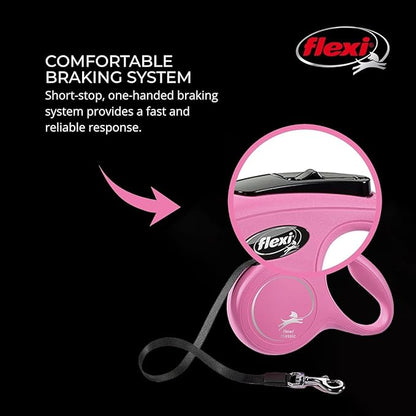 FLEXI® Classic XS Tape Retractable Dog Leash (Pink)-10 ft for Extra Small, Tiny Dogs up to 26 lbs| Ultra Compact Pocket-Size, 3-Finger Grip, German Quality| Tangle-Free, One-Hand Brake, Pause & Lock