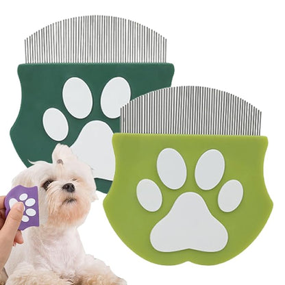 Pet Detangling Flea Comb, Dog Facial Eye Comb, Stainless Steel Tear Stain Remover, Round-Head Grooming Comb for Dog Cat (Light green+Green)