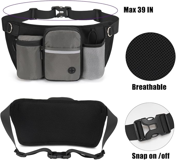 Hands Free Dog Leash for 2 Dogs, Adjustable Waist Belt, Reflective Stitching Leash with Double Padded Handles for Running, Hiking