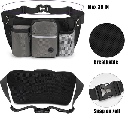 Hands Free Dog Leash for 2 Dogs, Adjustable Waist Belt, Reflective Stitching Leash with Double Padded Handles for Running, Hiking