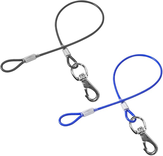 Chew Proof Dog Leash - 2Pack Metal Cable Lead,No Tangle Multiple Dog Leashes for Small and Medium Dogs- Heavy Duty Leash Extender for Collars & Harnesses(Black+Blue, 20in/50cm)