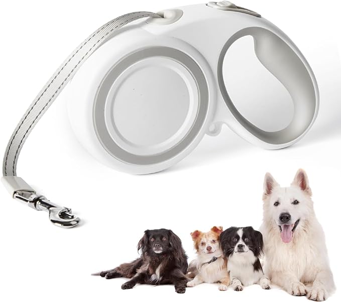 16 Ft Retractable Dog Leash, 360° Tangle-Free Heavy Duty Great Leas for Dog up to 66lbs with Anti-Slip Handle, Dog Walking Leash Suitable for Medium Dogs (White,M)