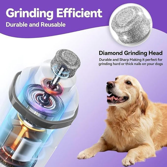 Dog Nail Grinder Quiet- Ultra-Quiet Dog & Cat Nail Grinder with LED Light & Battery Display & Upgrade Grinding Head - Painless Nail Trimmer for Small to Large Pets, Thick Nails, and Sensitive Paws