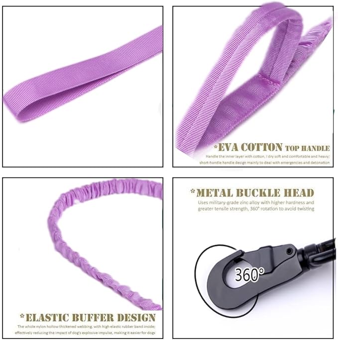 Tactical Dog Collar and Leash Set Tactical Dog Collar with Handle Bungee Leash Adjustable Military Training Nylon Collar Dog Training Collar Leash Set with Control Handleand Metal Buckle（Purple M