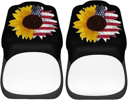 Foruidea Sunflower with American Flag Car Seat Covers Universal 2 Pcs Auto Front Seat Cover Fit Most Cars,SUV,Sedan,Trucks
