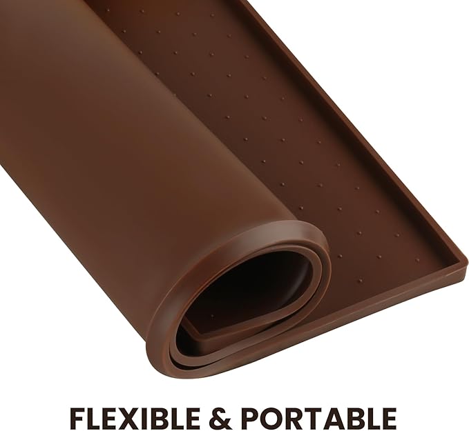 VIVAGLORY Dog Bowl Mat Grippymat Pet Food Mat, Waterproof Washable Nonslip Silicone for Pet & Cat, Food and Water Placemat with Lip & Raised Edges for Indoor Floor, S, Chocolate