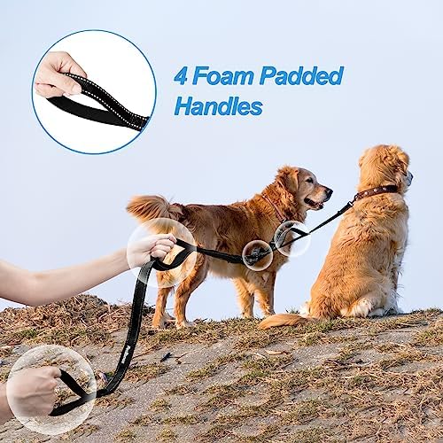 PetBonus Double Dog Leash, No Tangle Dual Leash, Reflective Walking Training Lead, 4 Comfortable Padded Handles for 2 Dogs with Collapsible Bowl and Waste Bags (Black, Large) - Image 5