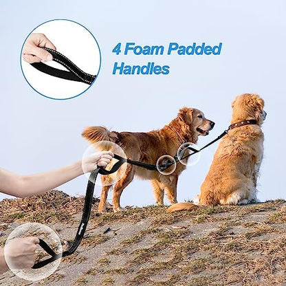 PetBonus Double Dog Leash, No Tangle Dual Leash, Reflective Walking Training Lead, 4 Comfortable Padded Handles for 2 Dogs with Collapsible Bowl and Waste Bags (Black, Large) - Image 5