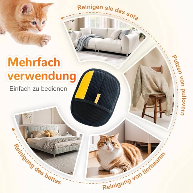 Pet Hair Removal Gloves, 2025 New Efficient Grooming Gloves for Pet Hair, Upgrade Cat Grooming Gloves for Cats and Dogs, Pet Hair Remover Glove for Couch, Furniture, Carpet and Car Seat (2Pcs Black)