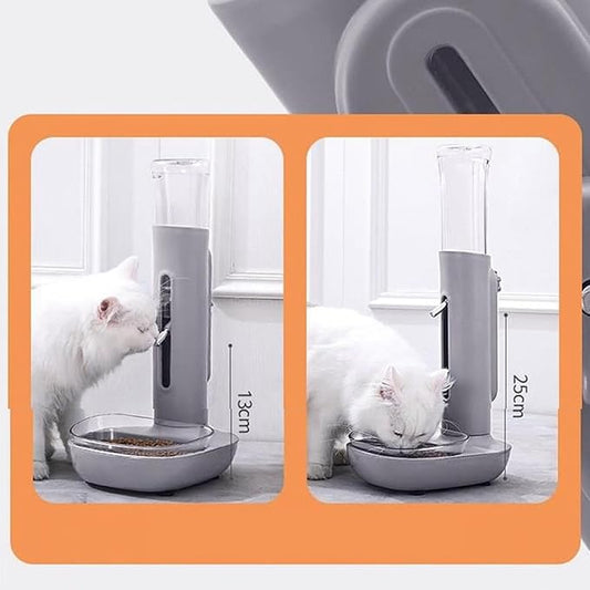 Pet Standing Water Dispenser Cat Dog Standing Bowl with Detachable Pole Automatically Feeding Water Height Adjustable for Cage, Crate (Grey)