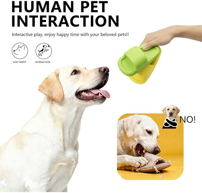 MECOOL Dog Toy 2PCS Unbreakable Slippers Squeaky Dog Toys for Teehing Chewing Size for Medium and Samll Breeds,Yellow and Green