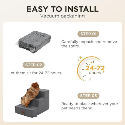 Joydeco Dog Stairs for Bed 25" H, 5-Step Pet Steps for Small Dogs and Cats, Dog Steps for High Bed, Non-Slip Balanced Ramp Indoor Pet Stairs, Gray
