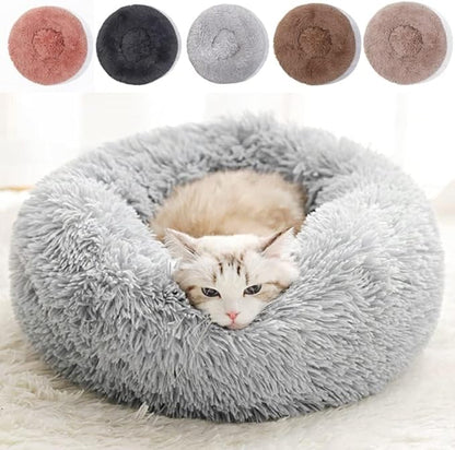 Cat Beds for Indoor Cats - Cat Bed Washable 20 inches, Dog Beds for Small Medium Dogs, Anti Anxiety Round Fluffy Plush Faux Fur Pet Bed, Thick Bottom (Light Grey, Medium)