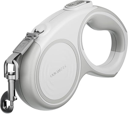 DOGNESS 16.4 Ft Retractable Dog Leash, Heavy Duty Great Leash for Dog up to 80 lbs, One Button Brake & Lock Anti-Slip Handle Tangle Free（White Gray）