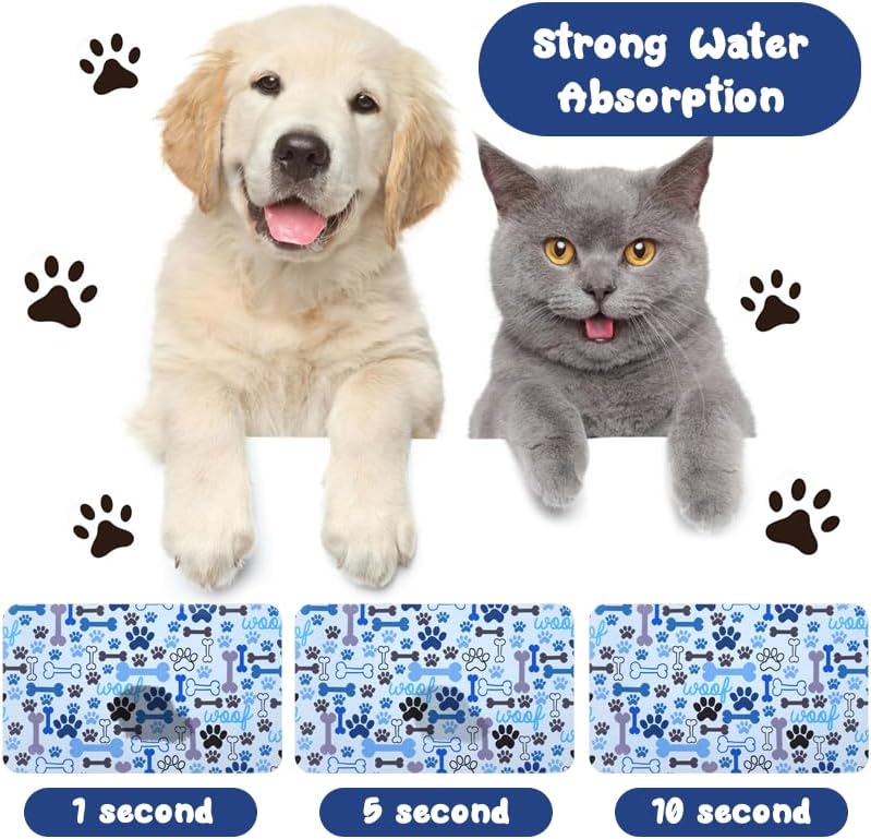 Dog Food Mats for Floors Waterproof, Pet Water Bowl Mats Pet Feeding Absorbent Placemats Blue 12 * 20 inch - Image 2