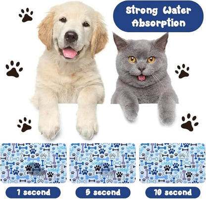 Dog Food Mats for Floors Waterproof, Pet Water Bowl Mats Pet Feeding Absorbent Placemats Blue 24 * 32 inch