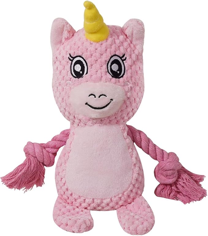 Cute Animals Interactive Squeaky Dog Toy with a Vocal Bladder, Crinkle Paper Stuffed Soft Cotton Chew Toy, Teething Rope Tug of War Pull Toy to Keep Them Busy for Puppy, Small Dogs - Pink Horse