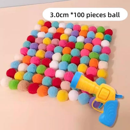 100pcs Cat Toy Ball Launcher Set Fun Colorful Plush Self Play Toys Pom Balls Shooting Interactive for Indoor Cats Enrichment Kittens Puff Playing (Launcher with 100 Pieces Ball)