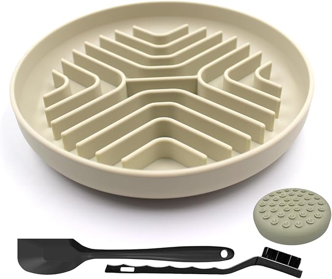 Slow Feeder Bowls for Dogs and Cats, 7.9inch Slow Down Bowl with Suction Cups, Puzzle Pet Bowls Non-Slip Design Dishwasher Microwave Safe (Beige)